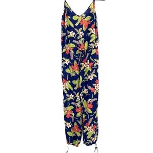 Polo Ralph Lauren Navy Strappy Jumpsuit Polynesian Botanical Print Size Small